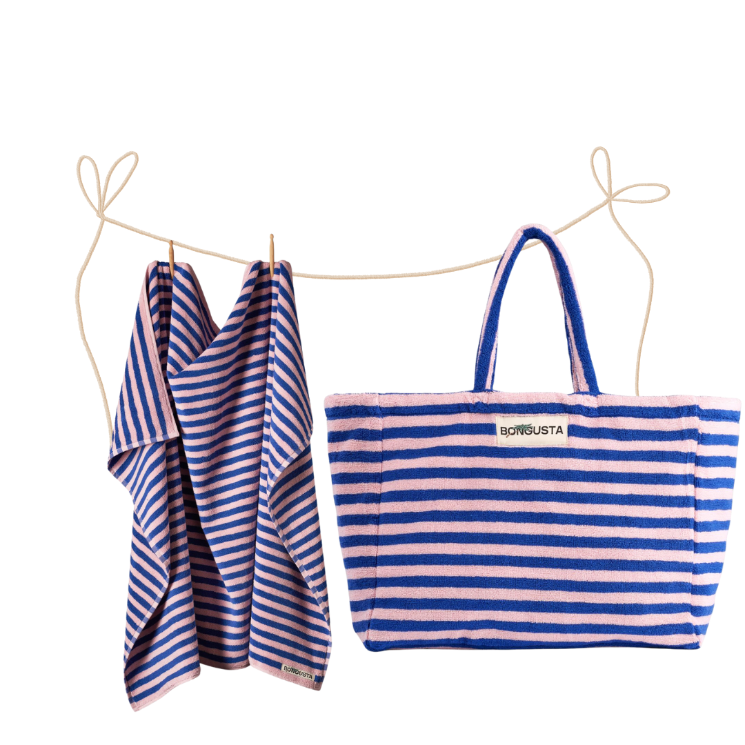 Promo Duopack Strandlaken &amp; Weekendbag Naram (100 x 150) Dazzling blue &amp; Rose x Bongusta