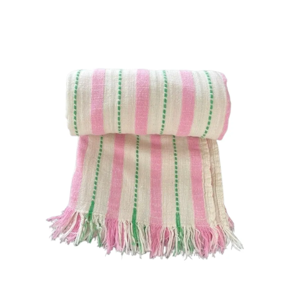 Strand hamamdoek Riviera Pink limonade (roze-groen)