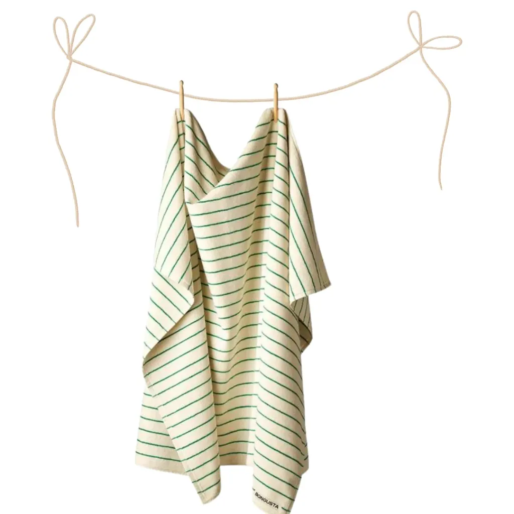 [H1005] Beach Towel Bongusta Naram Pure white & Grass (100 x 150 cm)