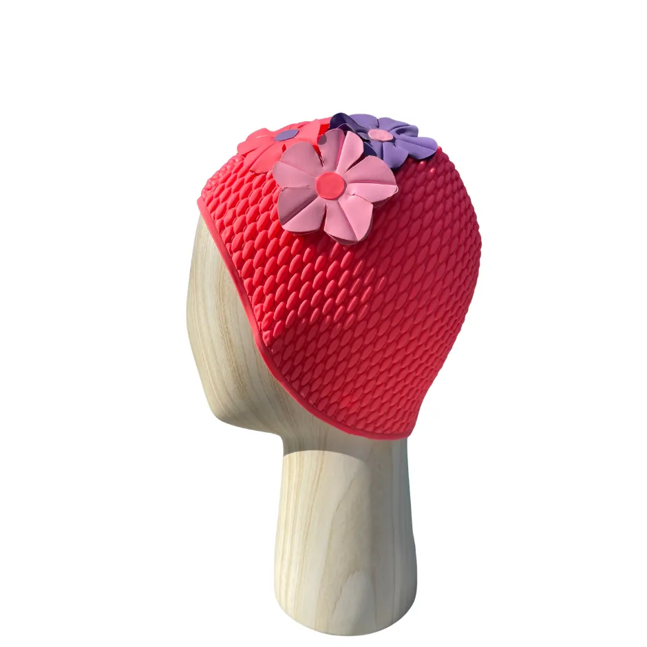 [S1003] Vintage badmuts met 3 bloemen coral