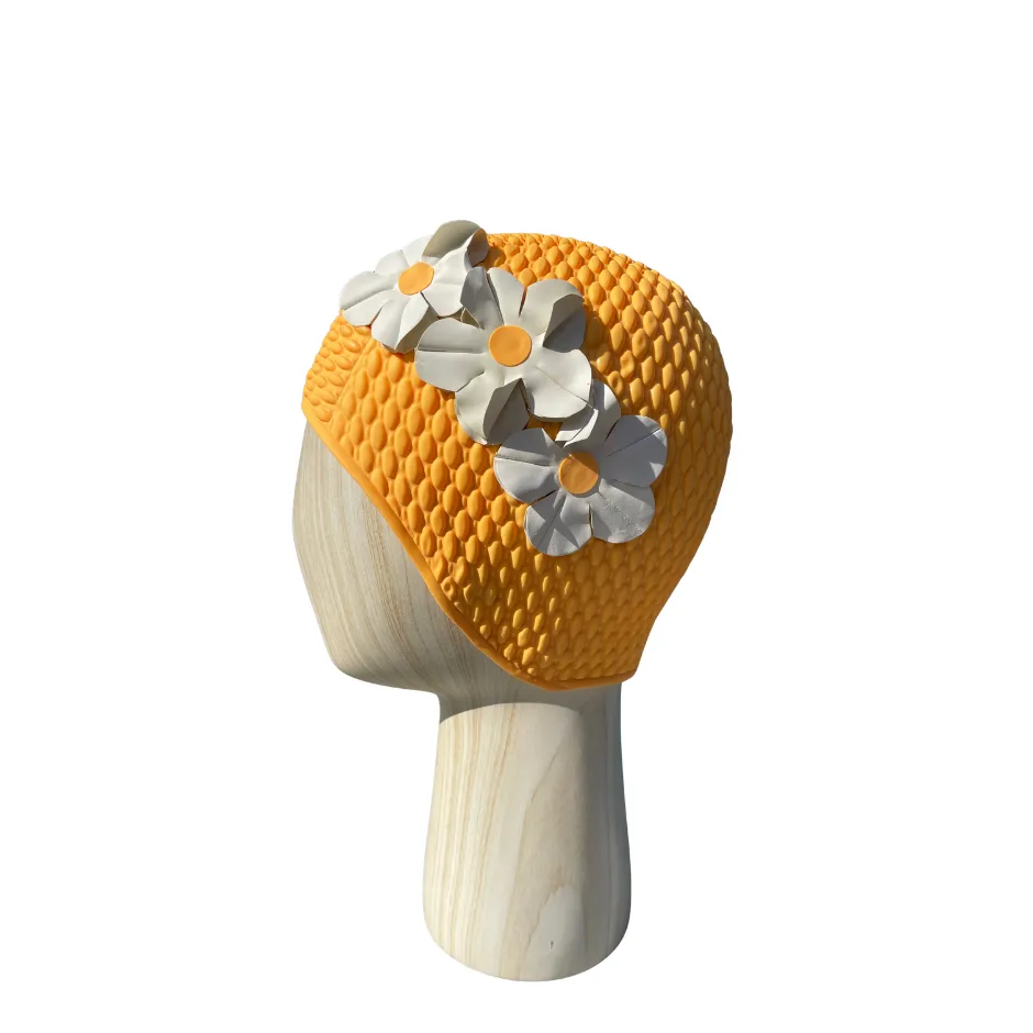 [S1005] Vintage swim cap with 3 flowers warm yellow 