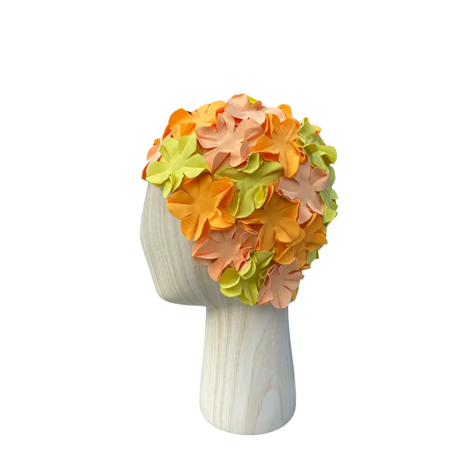 [S3002] Vintage swim cap multiflower shades of yellow