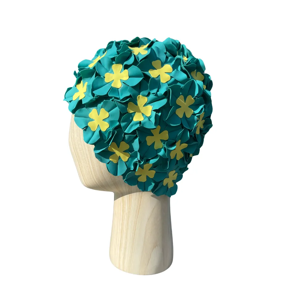 [S3008] Vintage swim cap multiflower green & yellow
