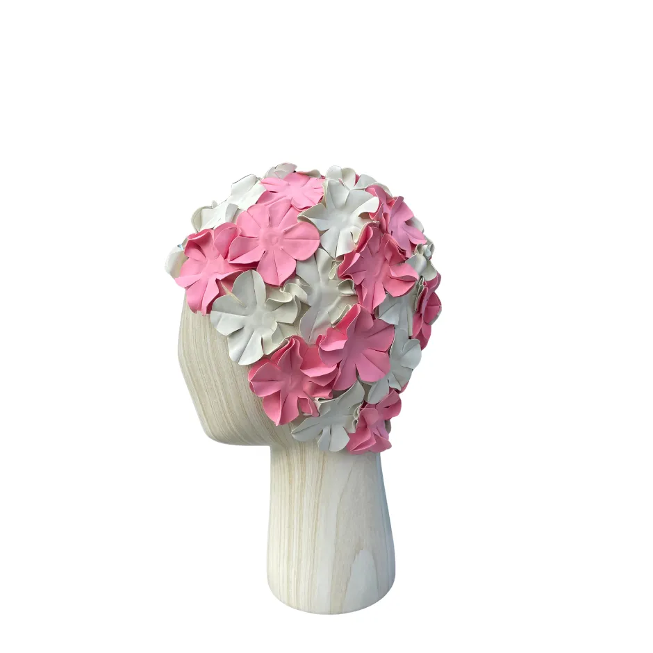 [S3010] Vintage swim cap multiflower pink & white