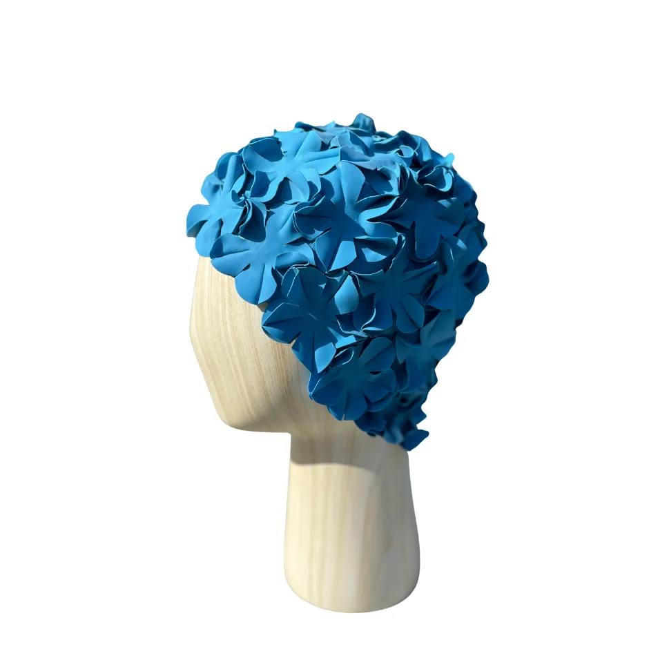[S4005] Vintage swim cap multiflower uni turquoise